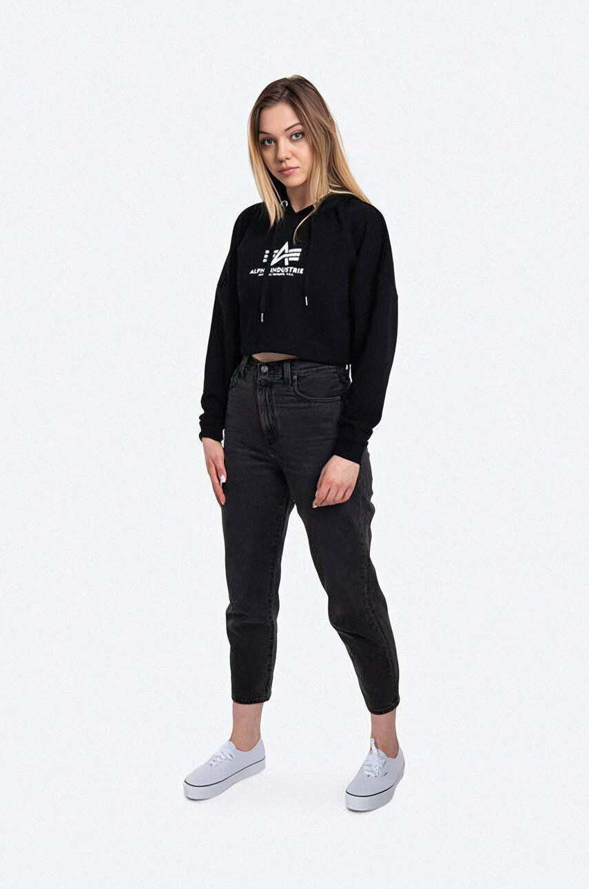 Alpha Industries Mikina Sweats & Hoodys 116057.03-black dámska čierna farba s kapucňou s potlačou - Pepit.sk