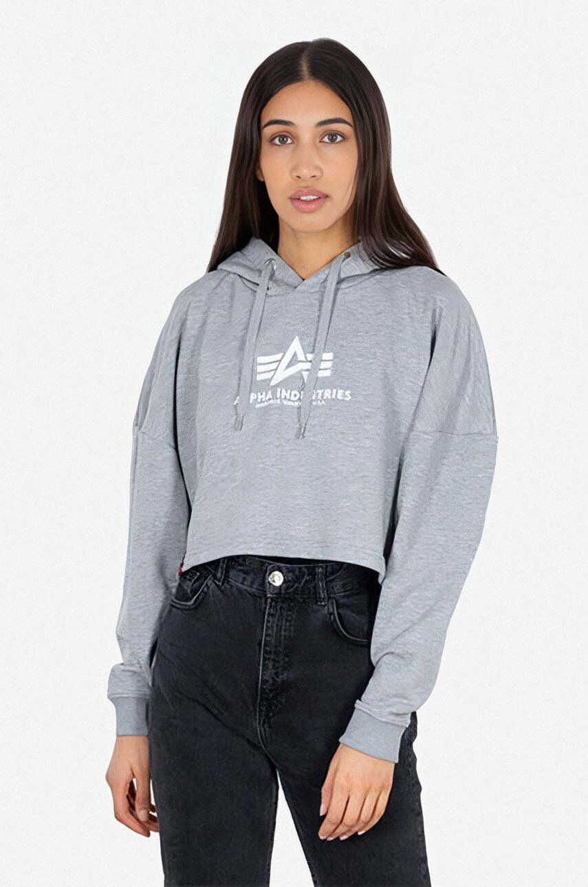 Alpha Industries Mikina Sweats & Hoodys 116057.230-grey dámska šedá farba s kapucňou s potlačou - Pepit.sk