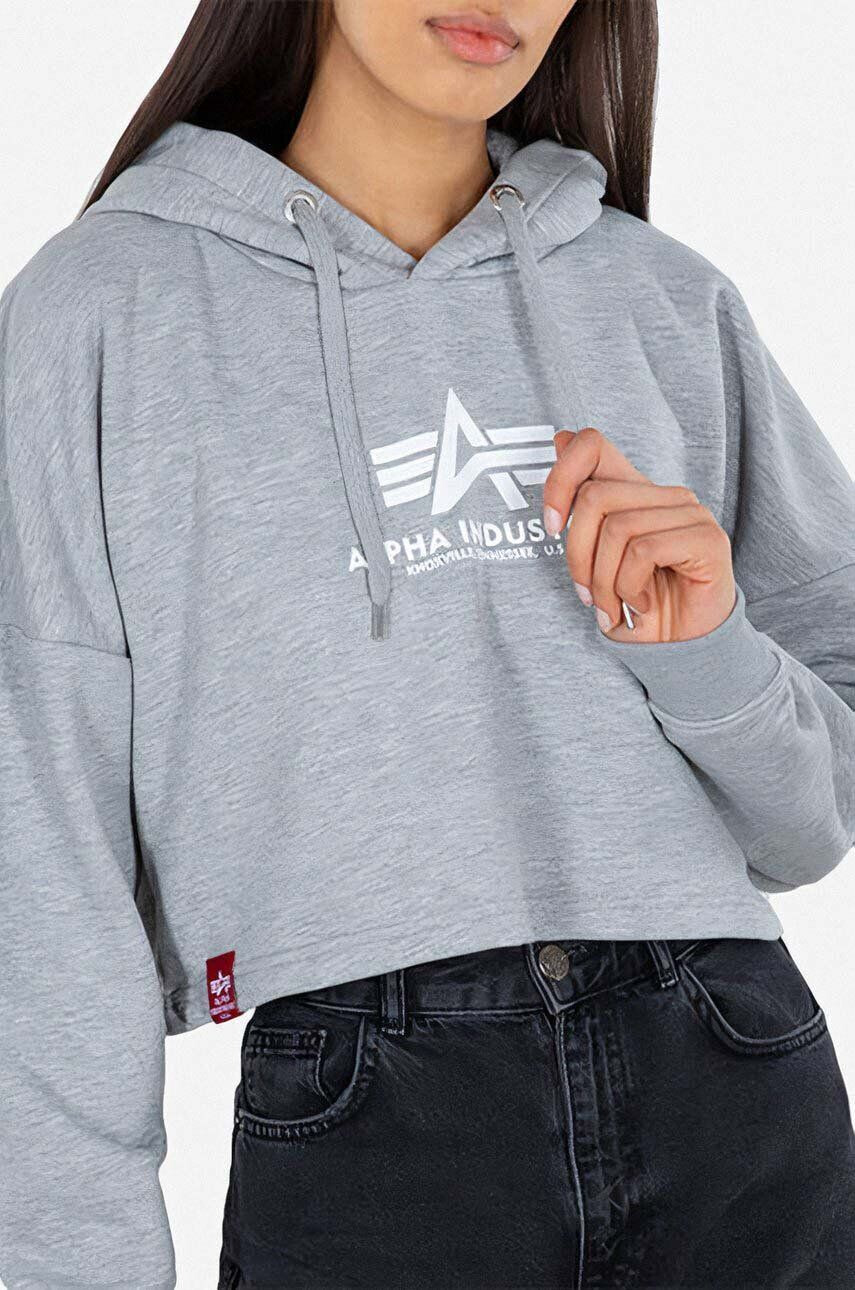 Alpha Industries Mikina Sweats & Hoodys 116057.230-grey dámska šedá farba s kapucňou s potlačou - Pepit.sk