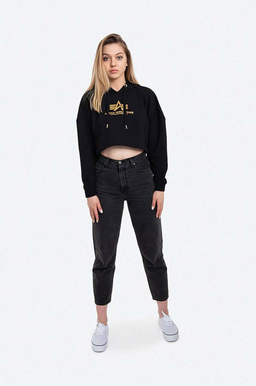 Alpha Industries Mikina Sweats & Hoodys 116057FP.583-black dámska čierna farba s kapucňou s potlačou - Pepit.sk