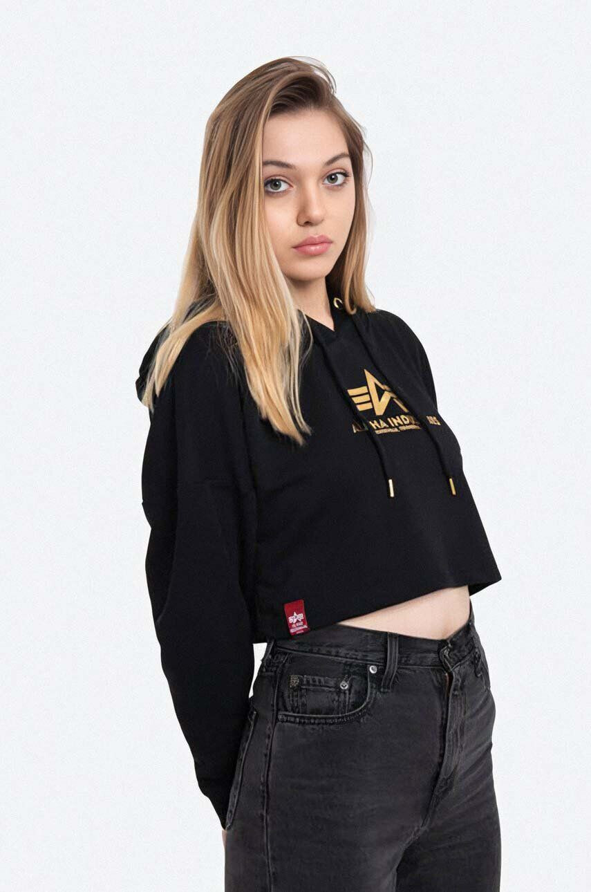 Alpha Industries Mikina Sweats & Hoodys 116057FP.583-black dámska čierna farba s kapucňou s potlačou - Pepit.sk