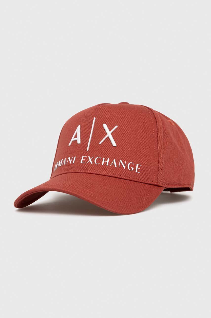 Armani Exchange Bavlnená čiapka oranžová farba s nášivkou - Pepit.sk