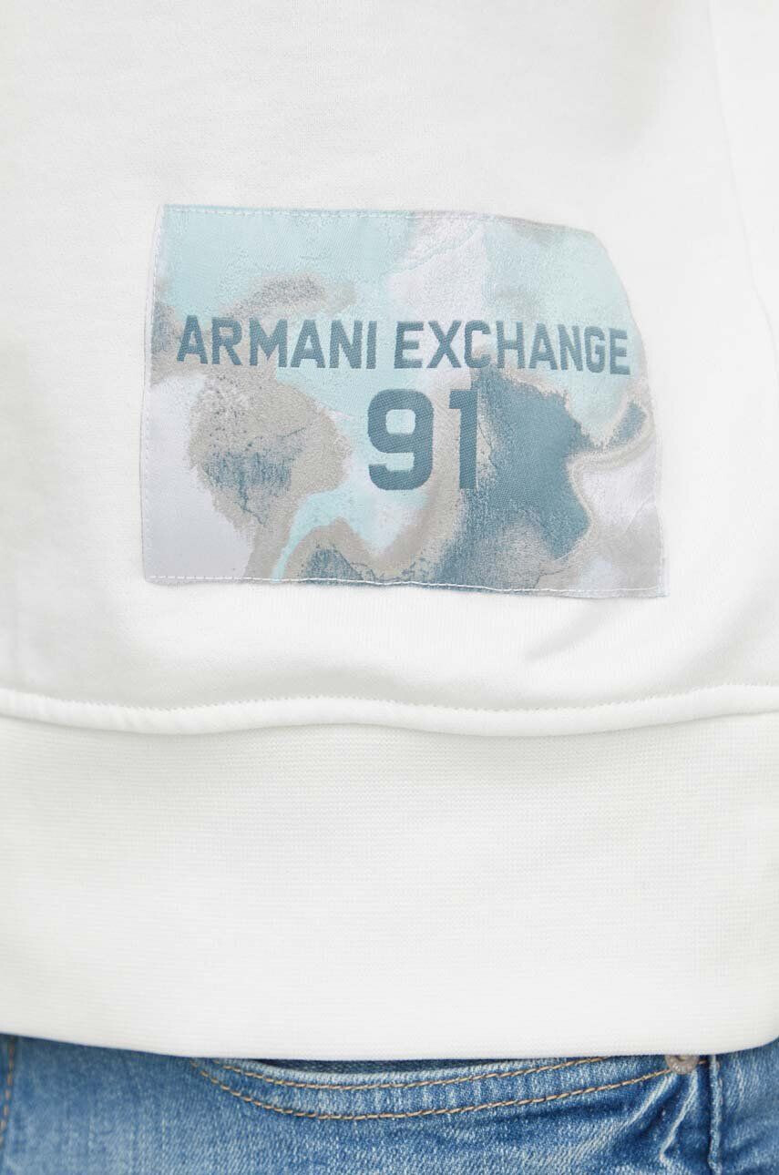 Armani Exchange Bavlnená mikina pánska biela farba s kapucňou s nášivkou - Pepit.sk