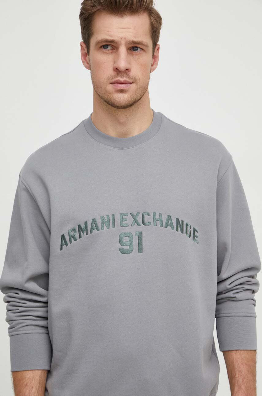 Armani Exchange Bavlnená mikina pánska šedá farba s nášivkou - Pepit.sk