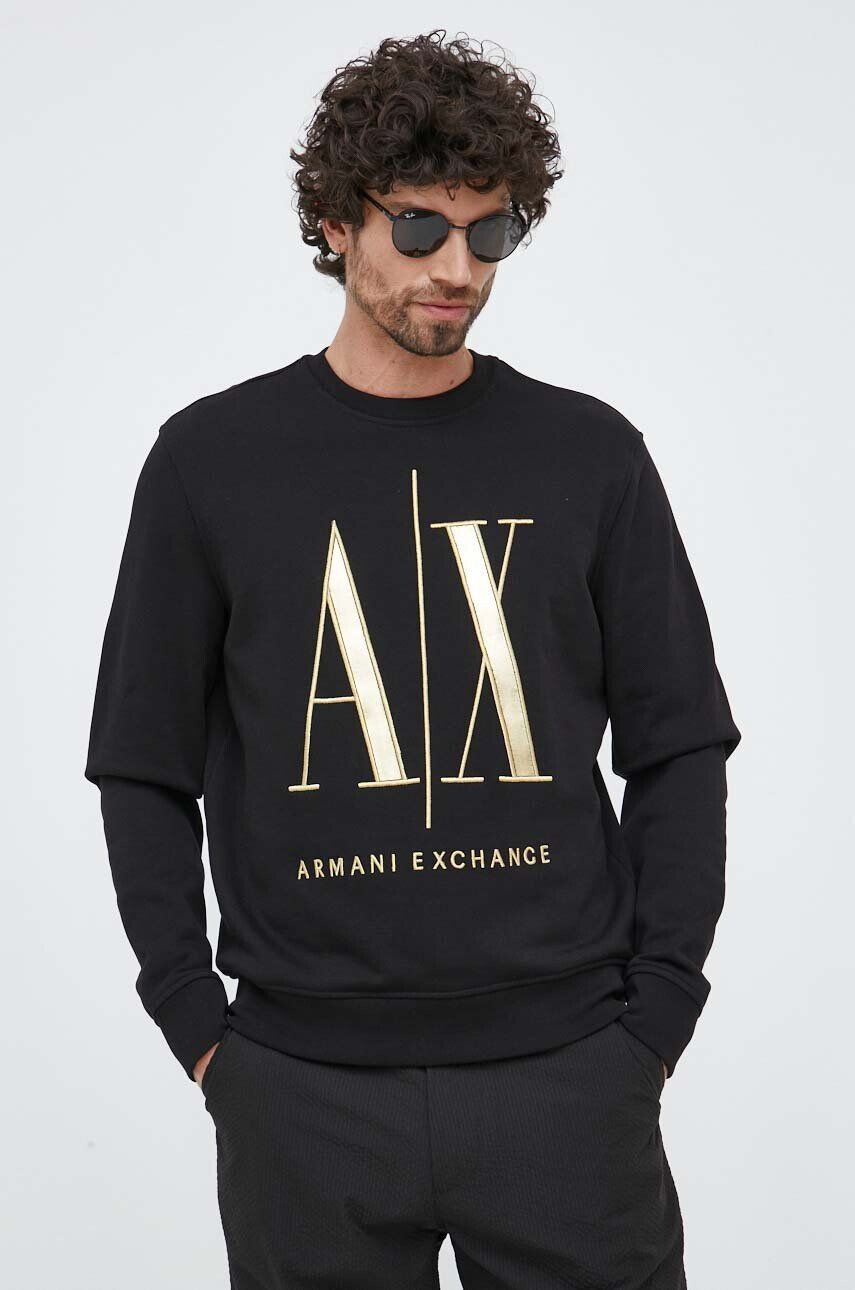 Armani Exchange Bavlnená mikina pánska čierna farba s nášivkou - Pepit.sk