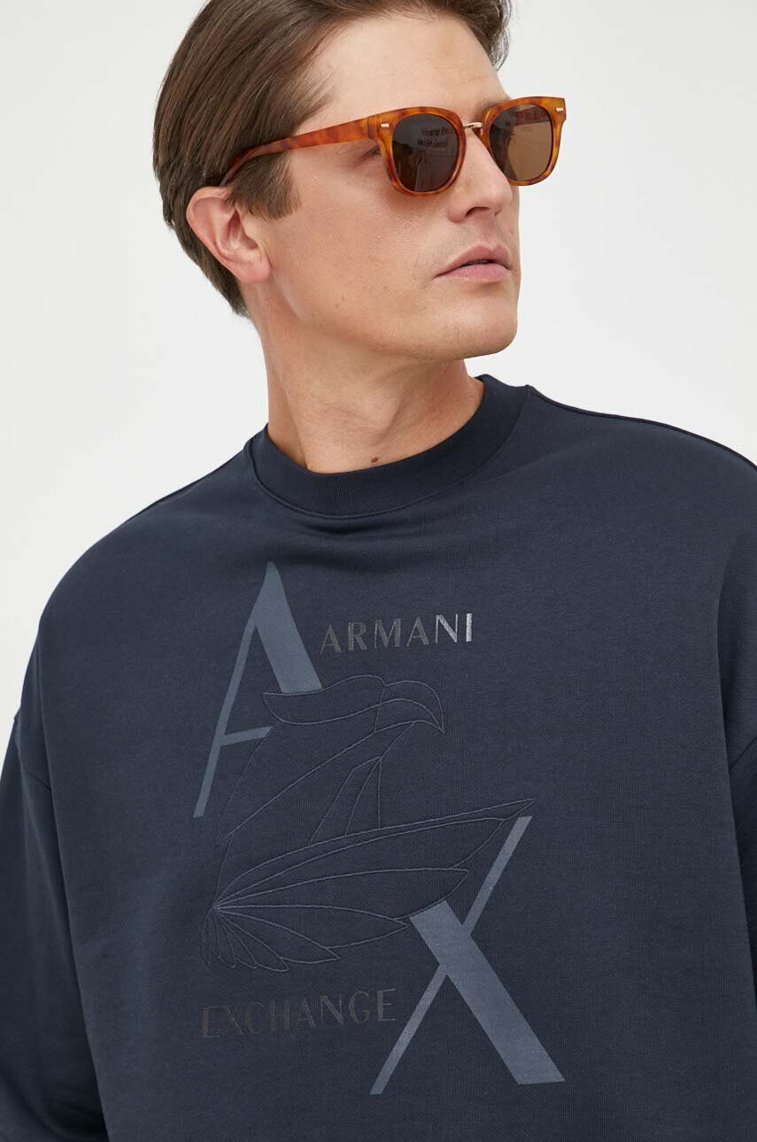 Armani Exchange Bavlnená mikina pánska tmavomodrá farba s nášivkou - Pepit.sk