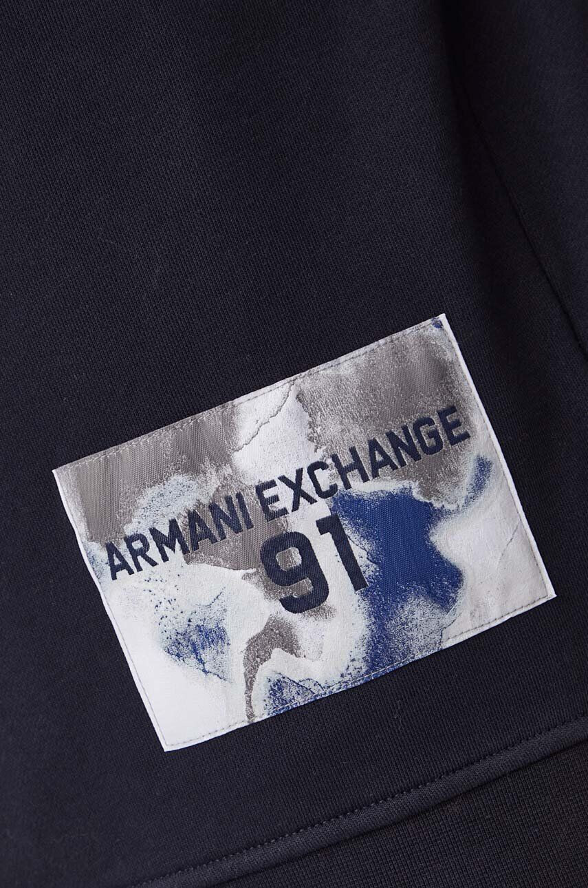 Armani Exchange Bavlnená mikina pánska tmavomodrá farba s kapucňou s nášivkou - Pepit.sk