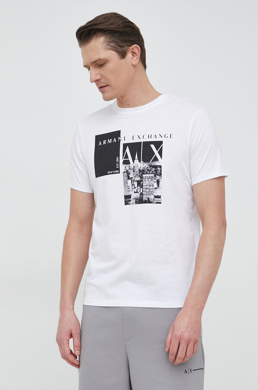 Armani Exchange Bavlnené tričko biela farba - Pepit.sk