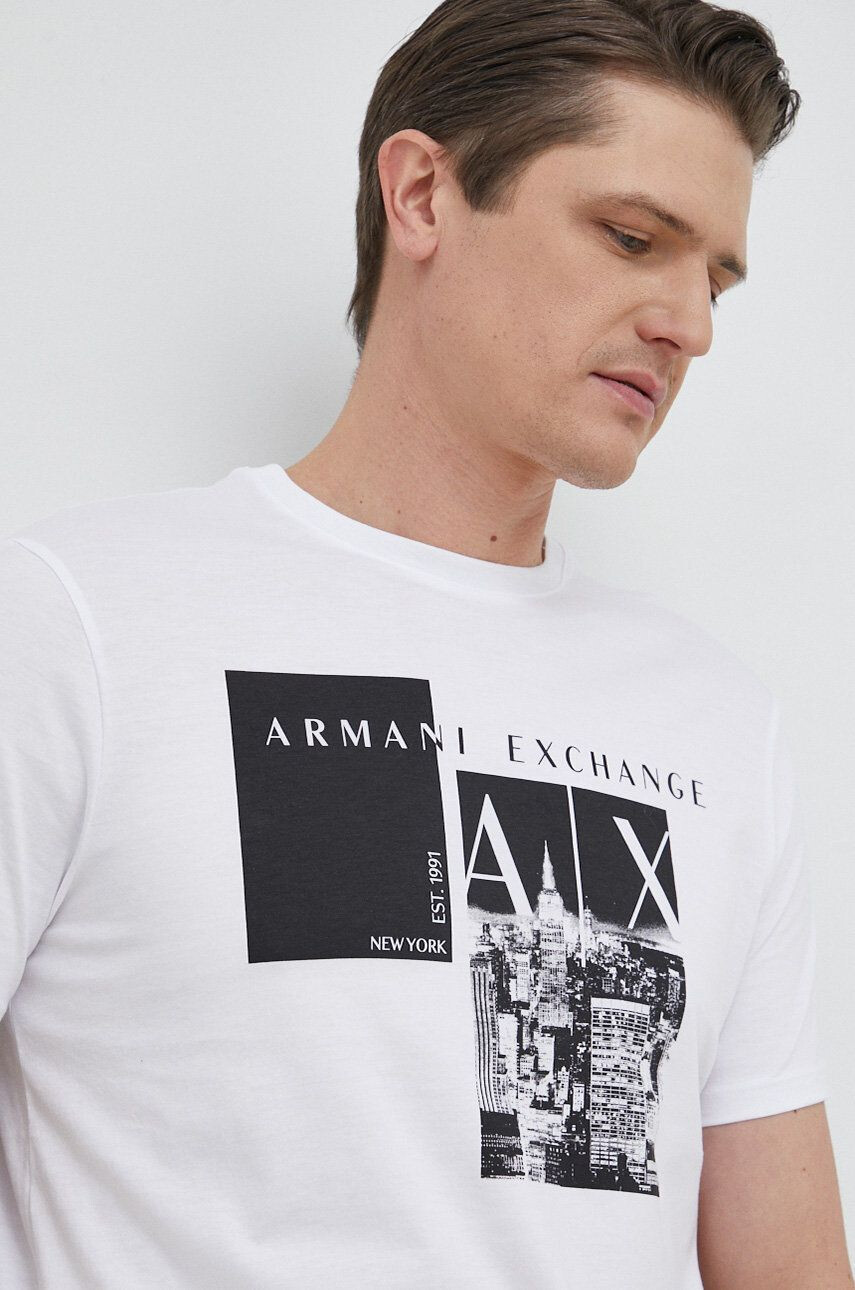 Armani Exchange Bavlnené tričko biela farba - Pepit.sk