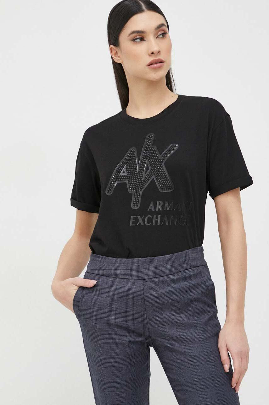 Armani Exchange Bavlnené tričko čierna farba - Pepit.sk