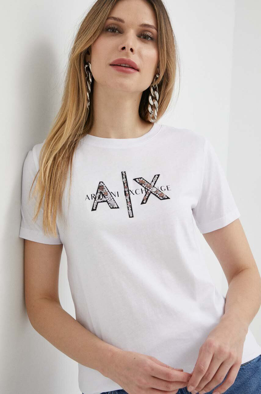 Armani Exchange Bavlnené tričko biela farba - Pepit.sk