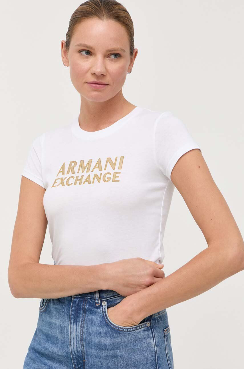 Armani Exchange Bavlnené tričko biela farba - Pepit.sk