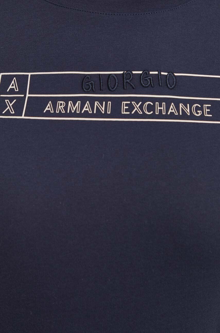 Armani Exchange Bavlnené tričko dámsky tmavomodrá farba - Pepit.sk