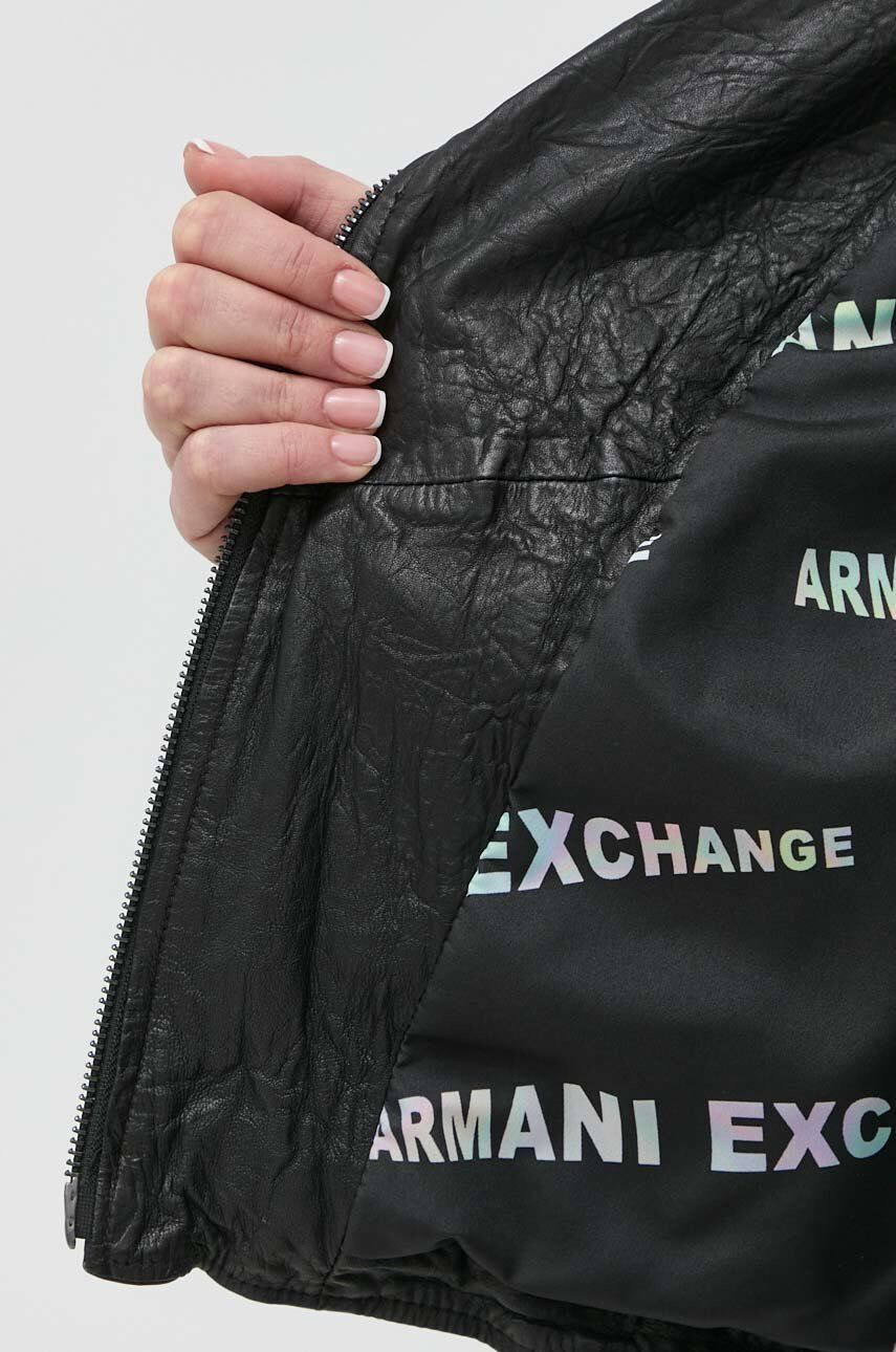 Armani Exchange Kožená bunda dámska čierna farba prechodná - Pepit.sk