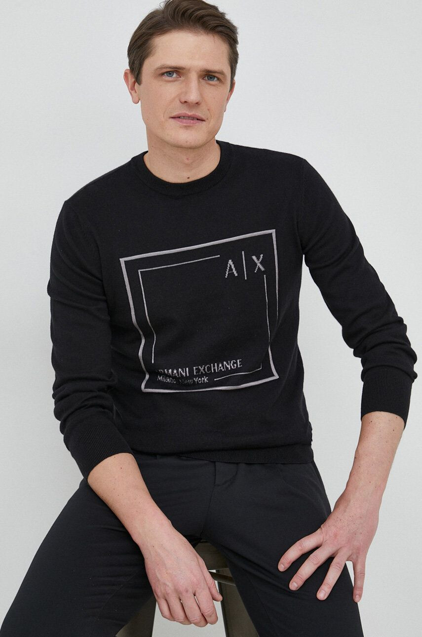 Armani Exchange Sveter s prímesou kašmíru čierna farba tenký - Pepit.sk