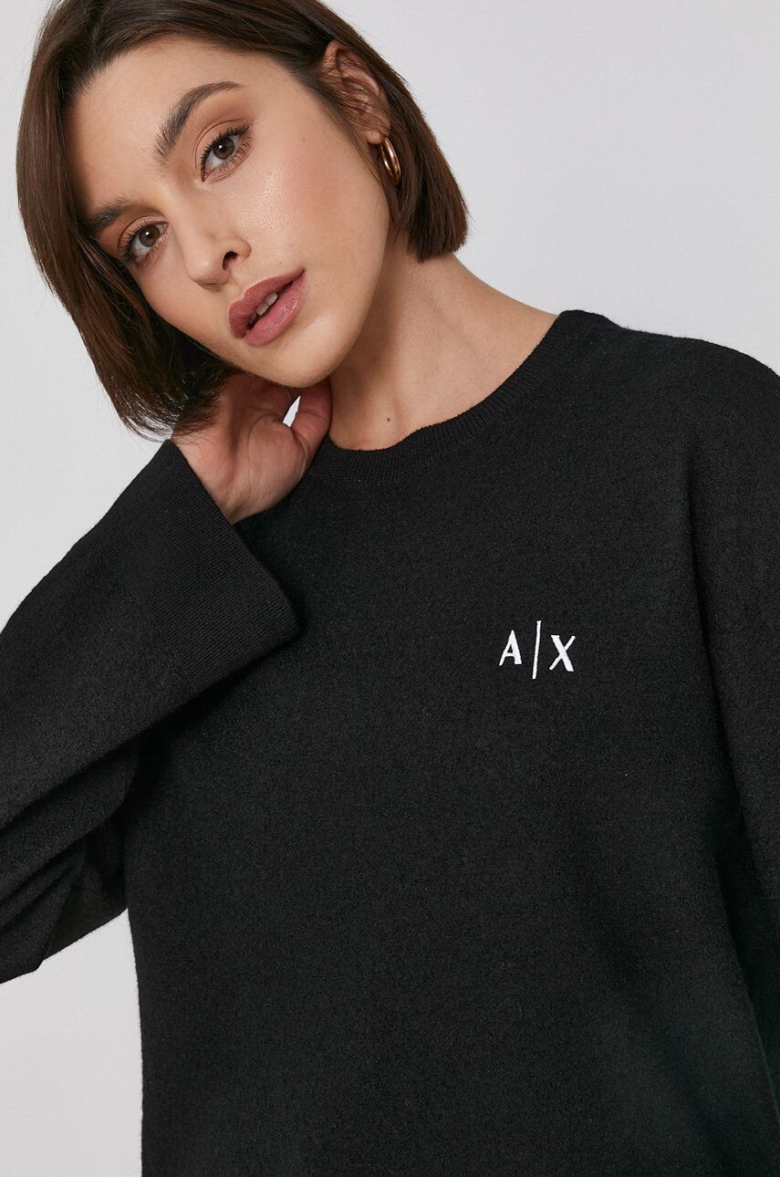 Armani Exchange Vlnený sveter dámsky čierna farba ľahký - Pepit.sk