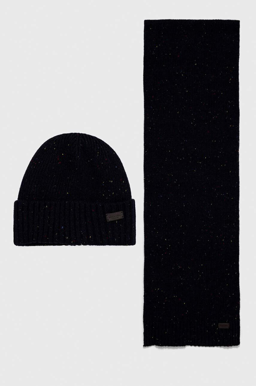 Barbour Čiapka a šál Carlton Fleck Beanie & Scarf Gift Set tmavomodrá farba MGS0047 - Pepit.sk