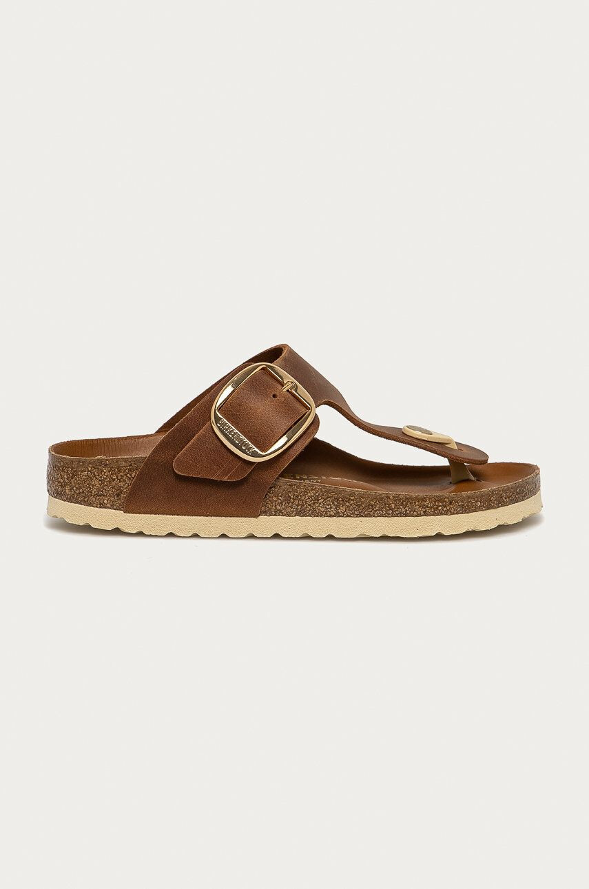 Birkenstock Kožené žabky 1018785-Cognac dámske hnedá farba na plochom podpätku - Pepit.sk