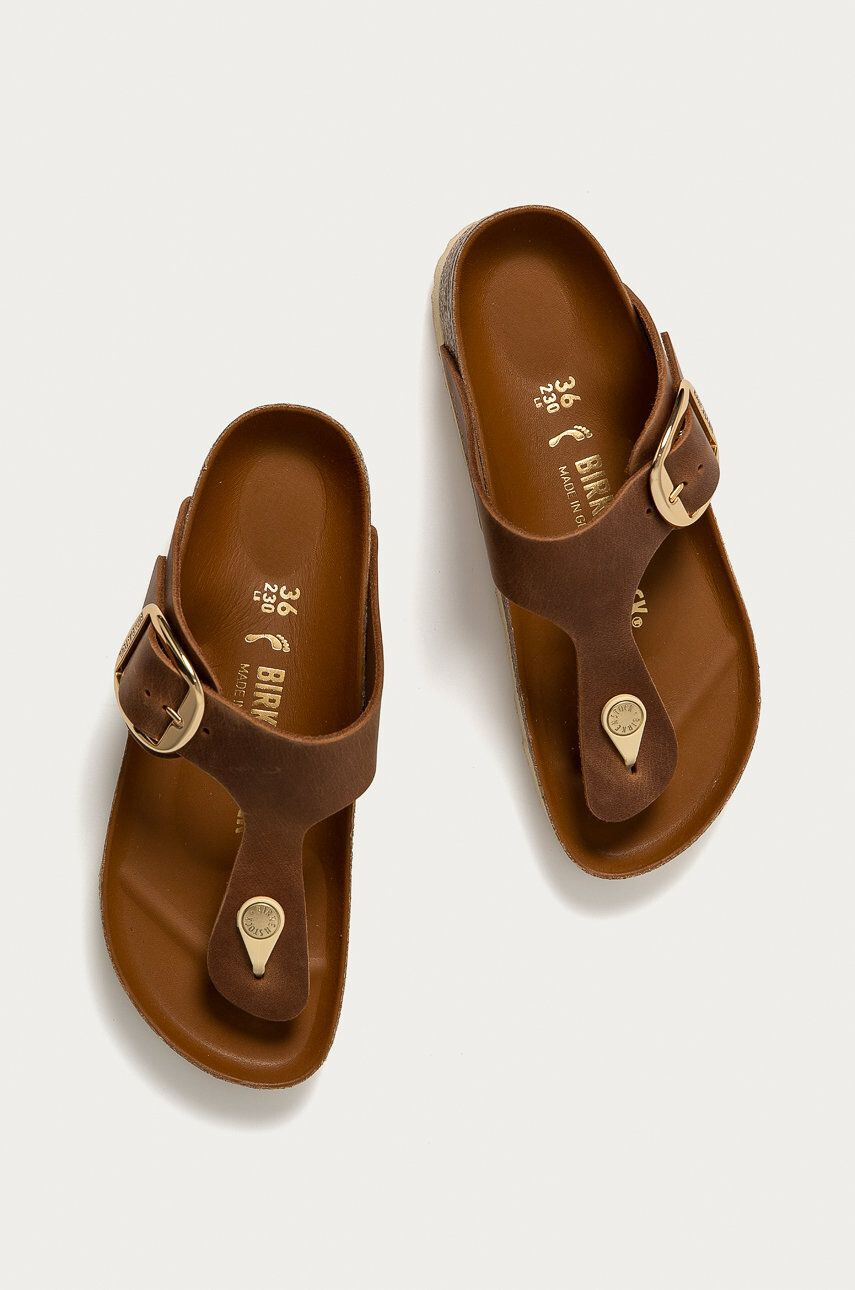 Birkenstock Kožené žabky 1018785-Cognac dámske hnedá farba na plochom podpätku - Pepit.sk