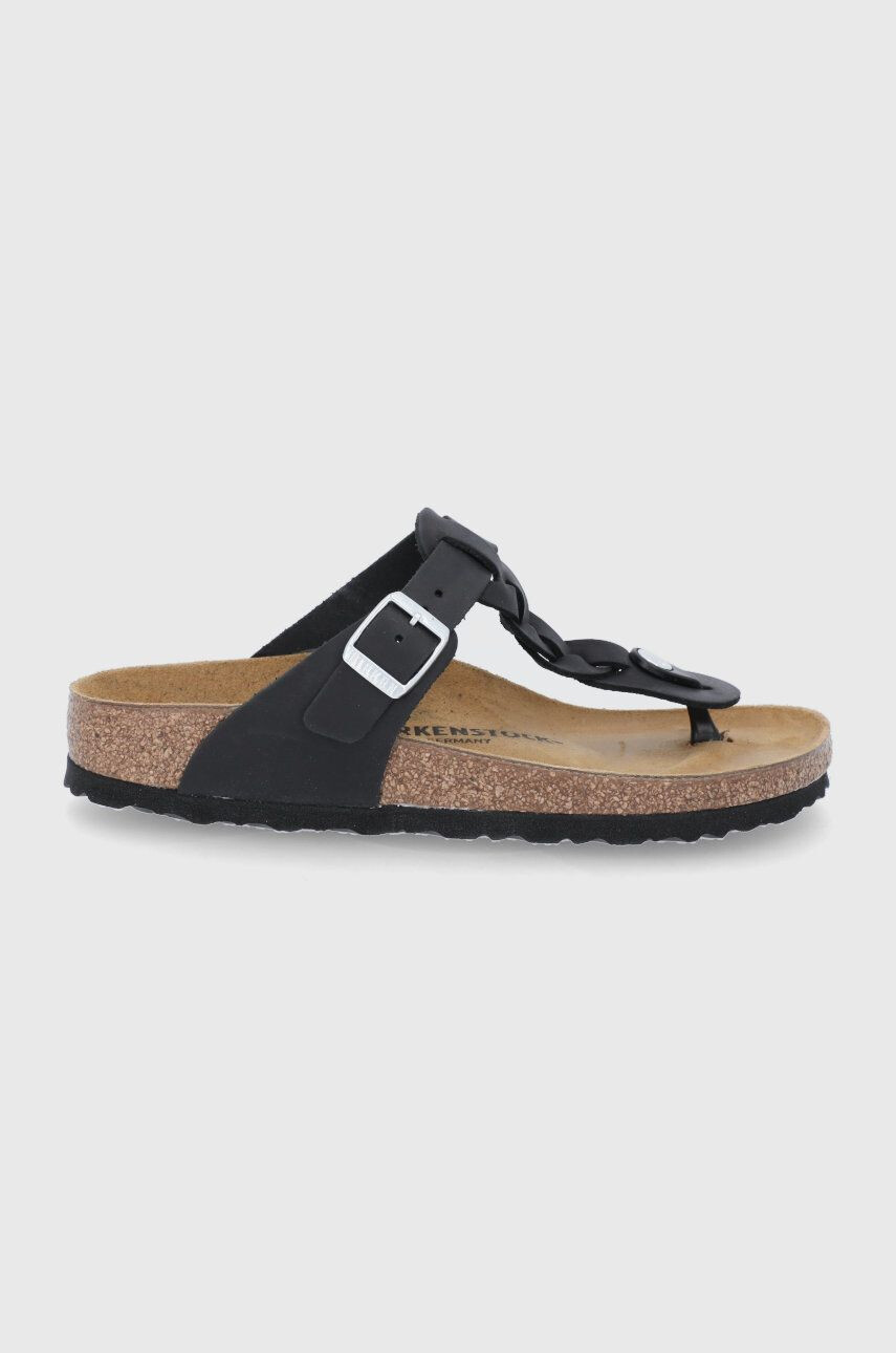 Birkenstock Kožené žabky Gizeh Braided dámske čierna farba na plochom podpätku - Pepit.sk