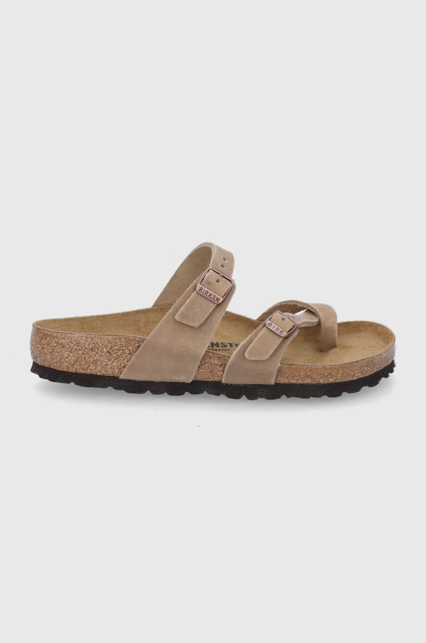 Birkenstock Kožené žabky Mayari 1011433-tab.brwn dámske béžová farba na plochom podpätku - Pepit.sk