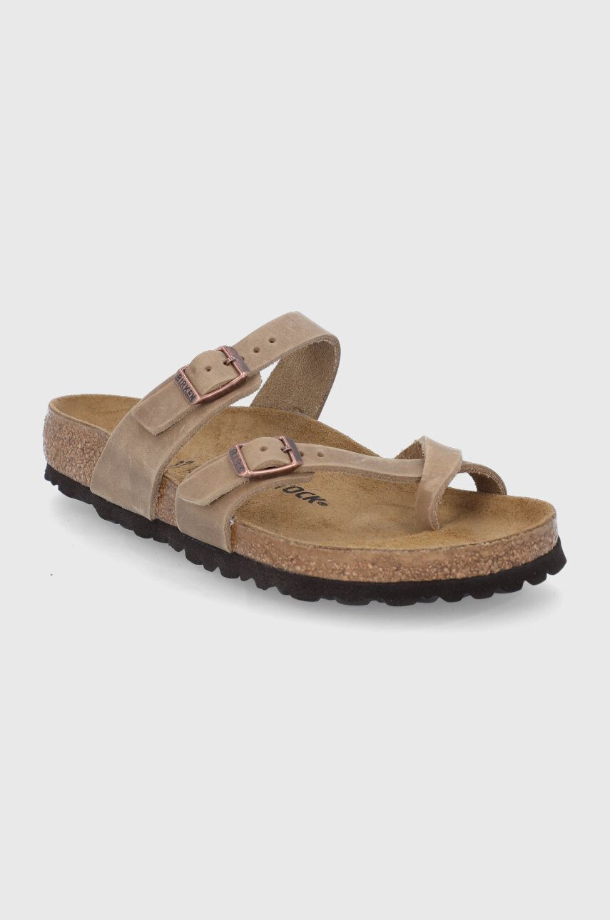 Birkenstock Kožené žabky Mayari 1011433-tab.brwn dámske béžová farba na plochom podpätku - Pepit.sk