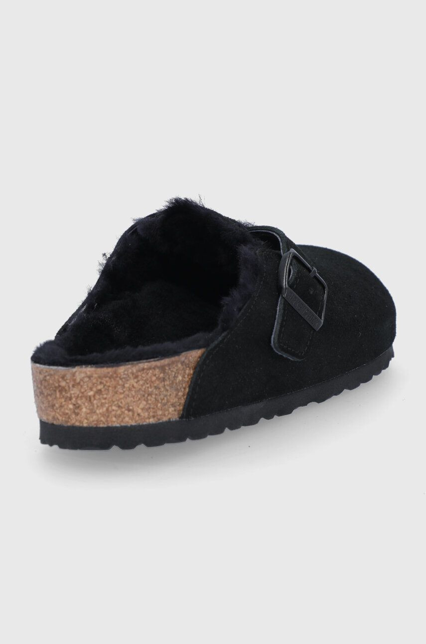 Birkenstock Semišové papuče Boston VL/Fell čierna farba - Pepit.sk