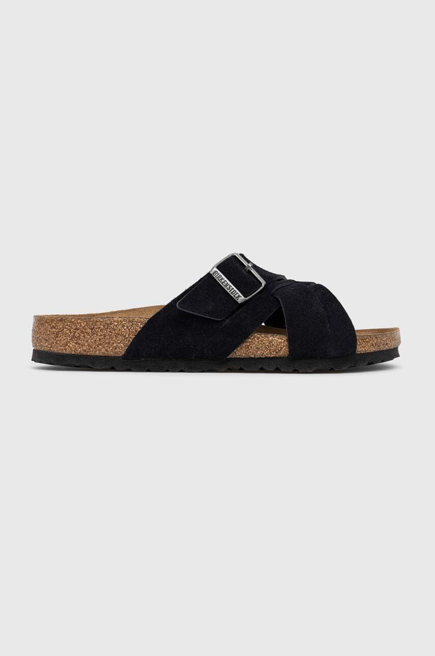 Birkenstock Semišové šľapky LUGANO SFB pánske čierna farba 1020935 - Pepit.sk