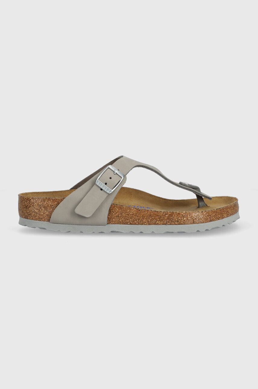 Birkenstock Semišové žabky 1024127-lgrey dámske šedá farba na plochom podpätku - Pepit.sk