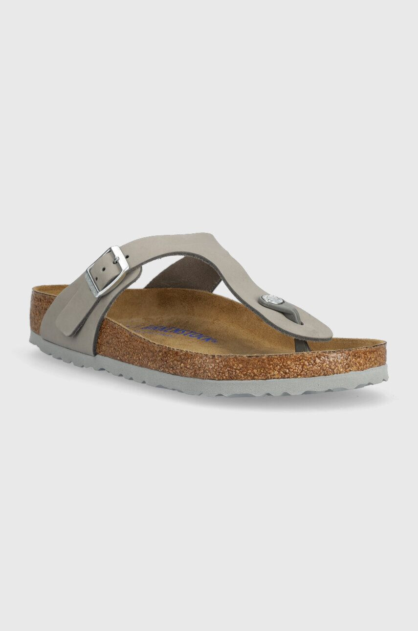 Birkenstock Semišové žabky 1024127-lgrey dámske šedá farba na plochom podpätku - Pepit.sk