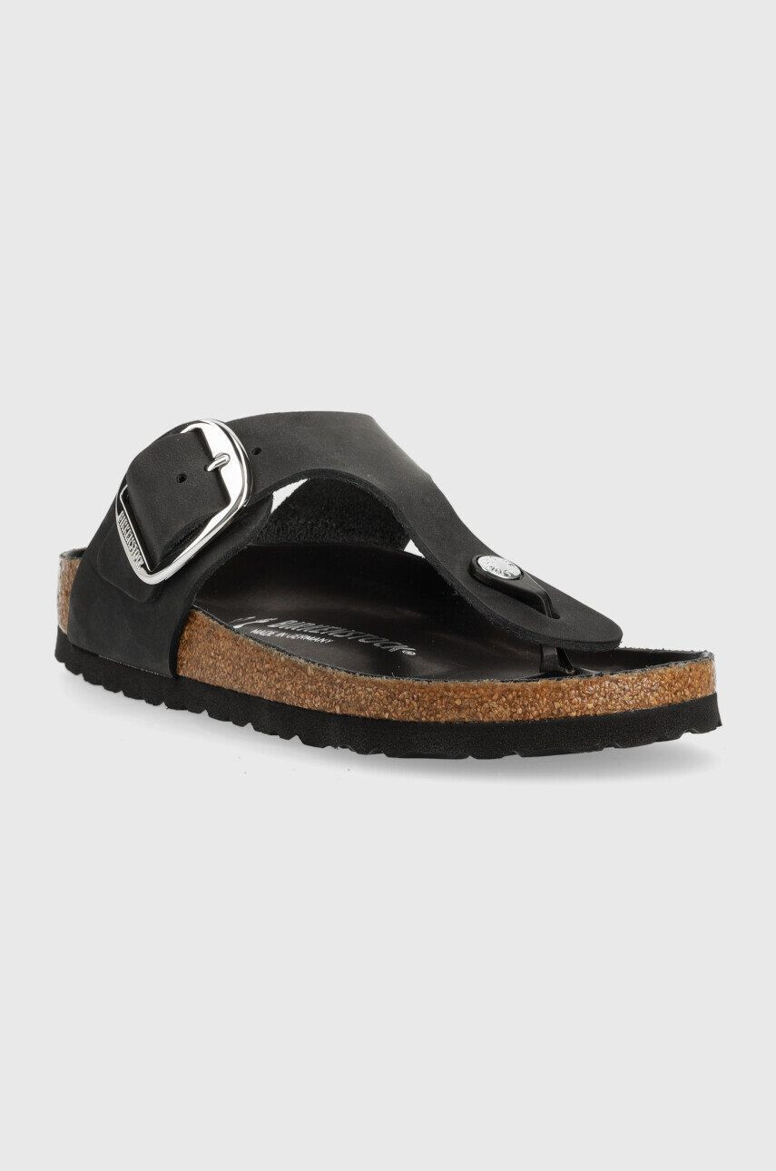 Birkenstock Semišové žabky Gizeh Big Buckle Gizeh dámske čierna farba na plochom podpätku - Pepit.sk