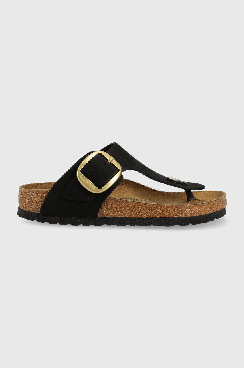 Birkenstock Semišové žabky Gizeh Big Buckle 1024019-black dámske čierna farba na plochom podpätku - Pepit.sk