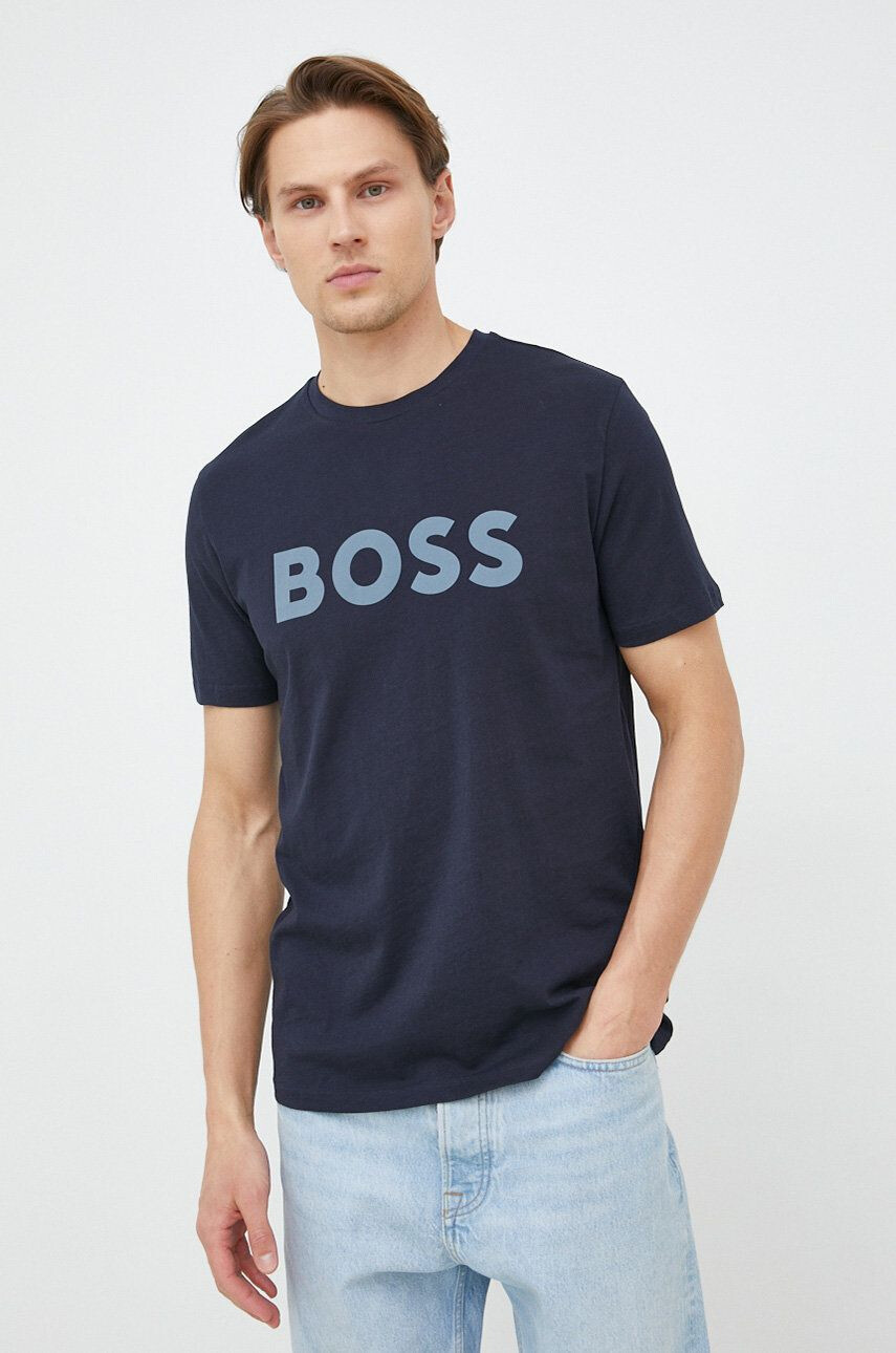 Boss Orange Bavlnené tričko BOSS BOSS CASUAL pánske tmavomodrá farba s potlačou - Pepit.sk