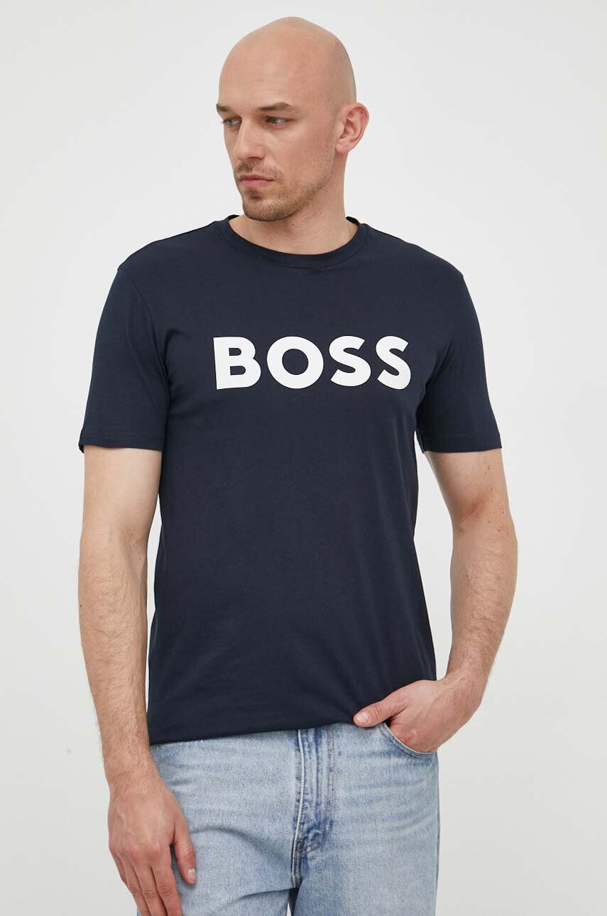 Boss Orange Bavlnené tričko BOSS BOSS CASUAL pánske tmavomodrá farba s potlačou - Pepit.sk