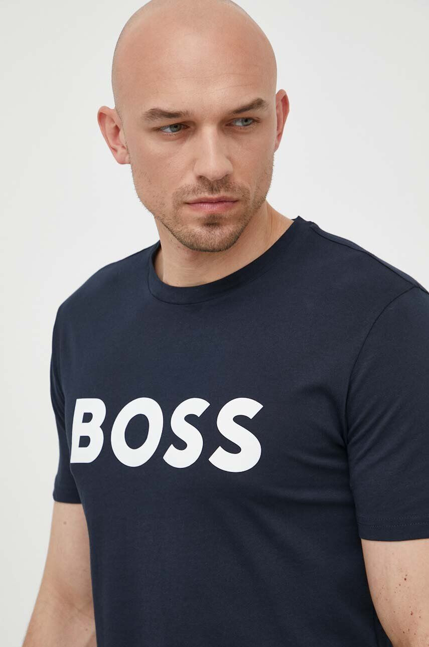 Boss Orange Bavlnené tričko BOSS BOSS CASUAL pánske tmavomodrá farba s potlačou - Pepit.sk