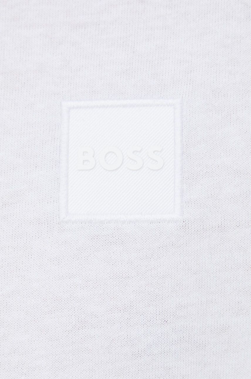 Boss Orange Bavlnené tričko s dlhým rukávom BOSS Boss Casual biela farba s nášivkou - Pepit.sk