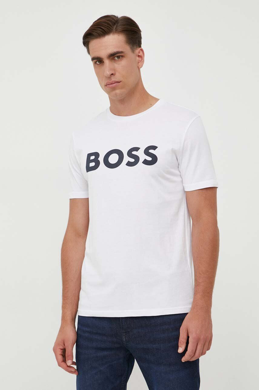 Boss Orange Bavlnené tričko BOSS BOSS CASUAL pánske béžová farba s potlačou - Pepit.sk