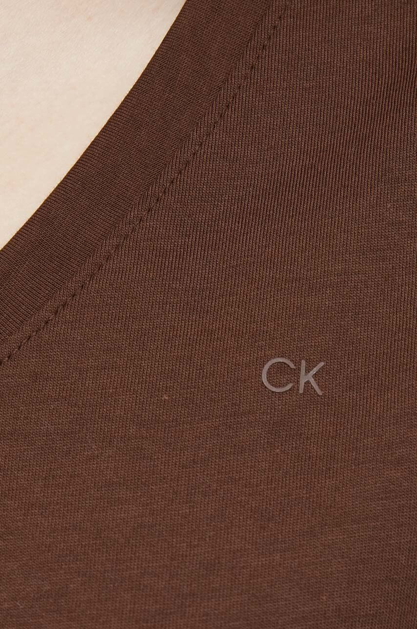 Calvin Klein Bavlnené tričko hnedá farba - Pepit.sk