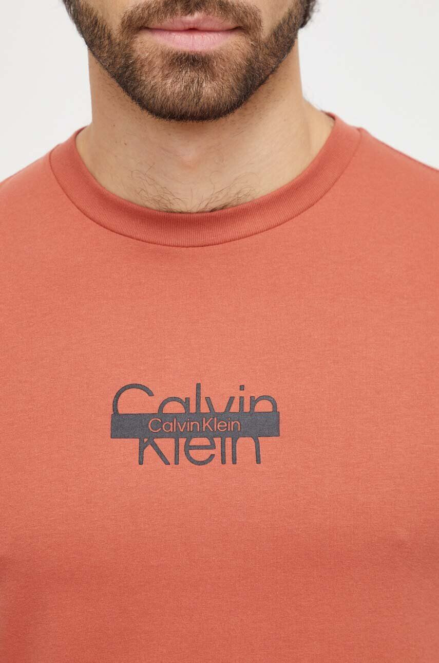 Calvin Klein Bavlnené tričko pánsky oranžová farba s potlačou - Pepit.sk