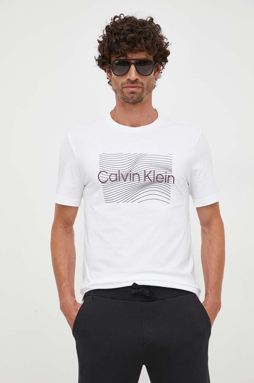 Calvin Klein Bavlnené tričko biela farba s potlačou - Pepit.sk