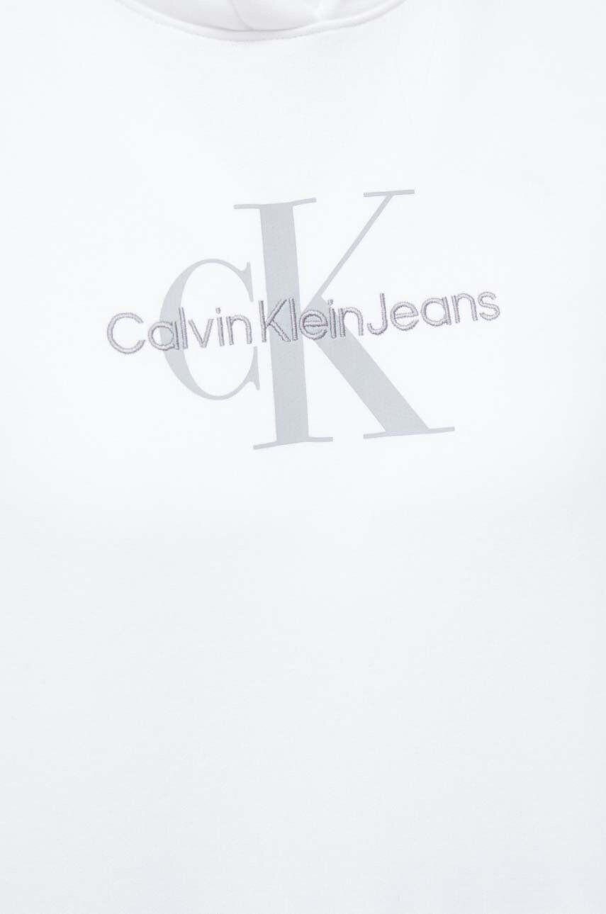 Calvin Klein Jeans Bavlnená mikina dámska biela farba s kapucňou s potlačou - Pepit.sk