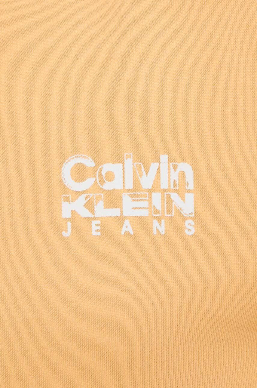 Calvin Klein Jeans Bavlnená mikina dámska oranžová farba s kapucňou s potlačou - Pepit.sk