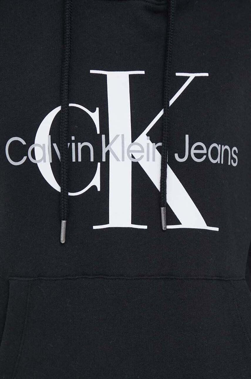 Calvin Klein Jeans Bavlnená mikina dámska čierna farba s kapucňou s potlačou - Pepit.sk