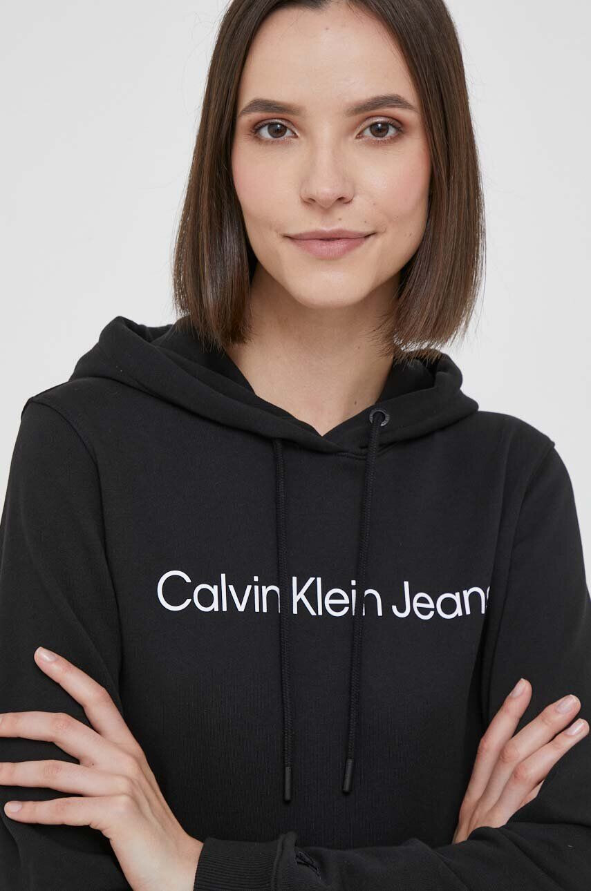 Calvin Klein Jeans Bavlnená mikina dámska čierna farba s kapucňou s potlačou - Pepit.sk