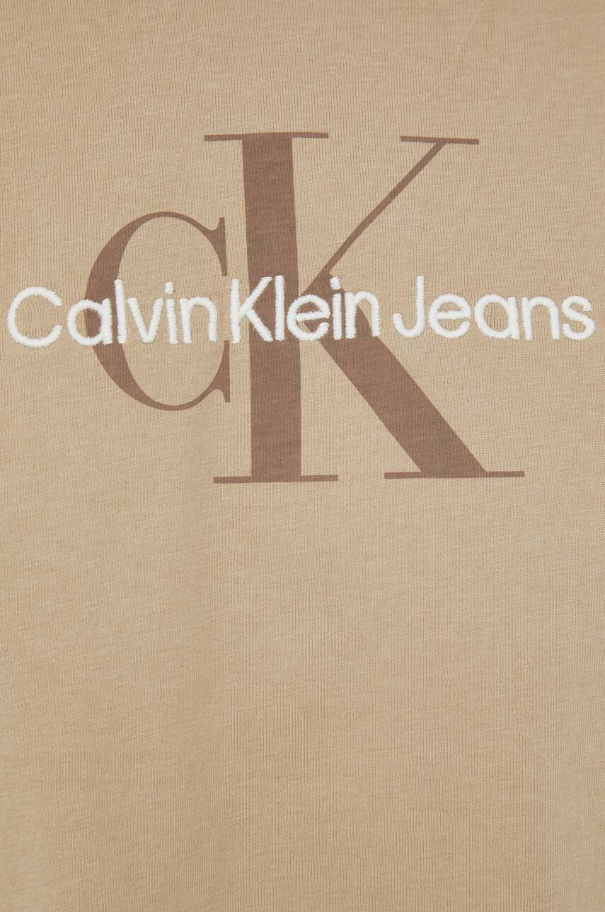 Calvin Klein Jeans Bavlnené tričko béžová farba - Pepit.sk