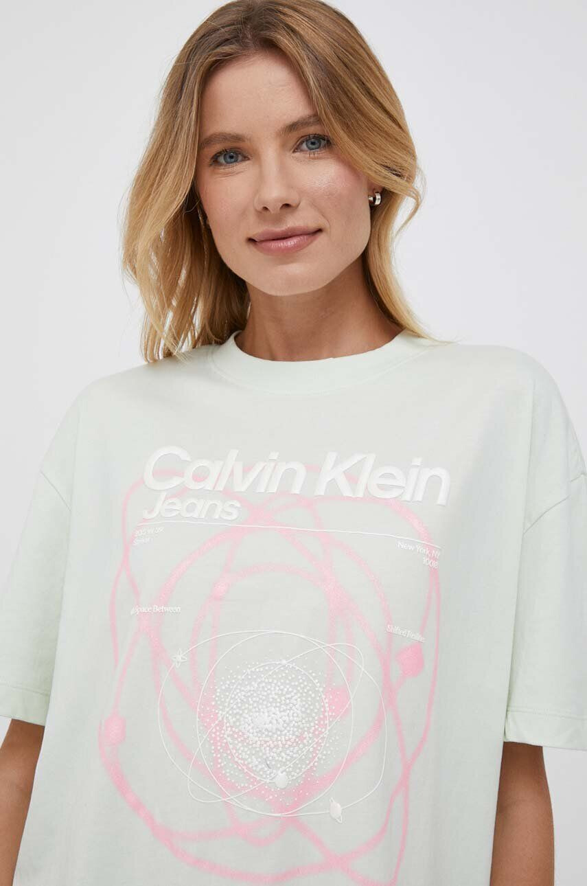 Calvin Klein Jeans Bavlnené tričko zelená farba - Pepit.sk