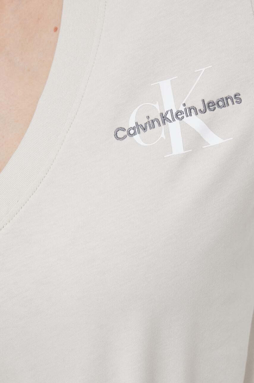 Calvin Klein Jeans Bavlnené tričko béžová farba - Pepit.sk