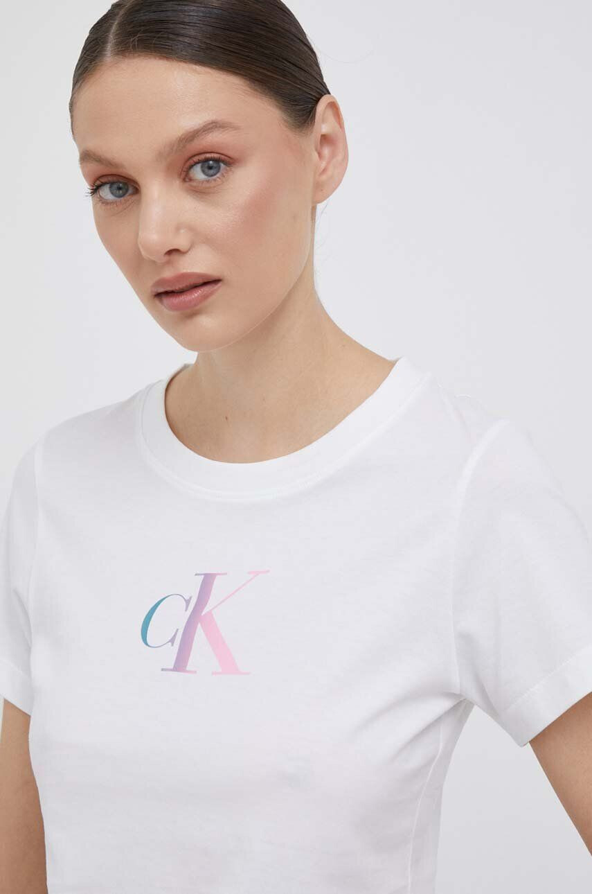 Calvin Klein Jeans Bavlnené tričko biela farba - Pepit.sk