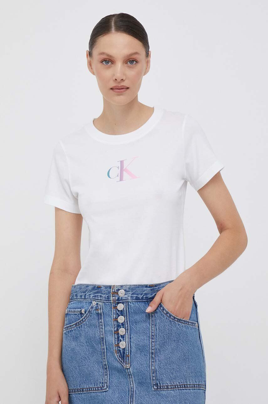 Calvin Klein Jeans Bavlnené tričko biela farba - Pepit.sk