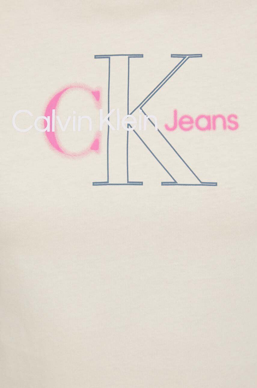 Calvin Klein Jeans Bavlnené tričko dámsky béžová farba - Pepit.sk